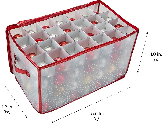 Simplify Organizer Container, Holds Total of 224 Amongst 2 Bags, 2.5” Slots, Durable, See Through for Easy Viewing ornament storage, 112 Count-2PK, Red, AZ-710011-2PK