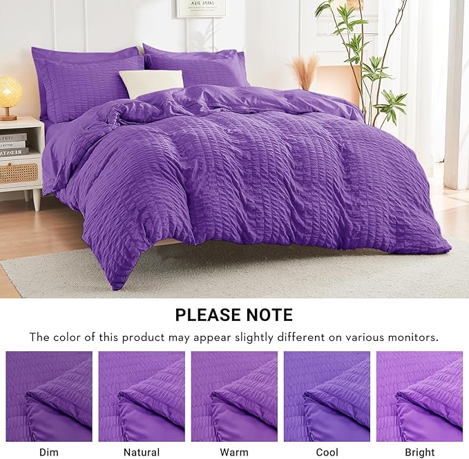 HYMOKEGE Bright Purple Twin Comforter Set Seersucker 5 Pieces, All Season Luxury Bed in a Bag for Bedroom, Bedding Set with Comforter, Sheets, Pillowcase & Sham