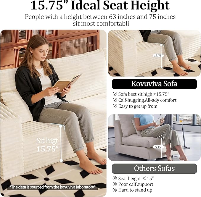 Couches Sofa, Boneless Compressed Sofa in a Box, U-Shaped Cloud Couch with Deep Seats & Chaise for Living Room, No Assembly Required (Beige, 118" U-Shape with Left Facing Chiase) | Boneless Compressed, Sofa in a Box, Cloud Couch, Deep Seats, No Assembl...