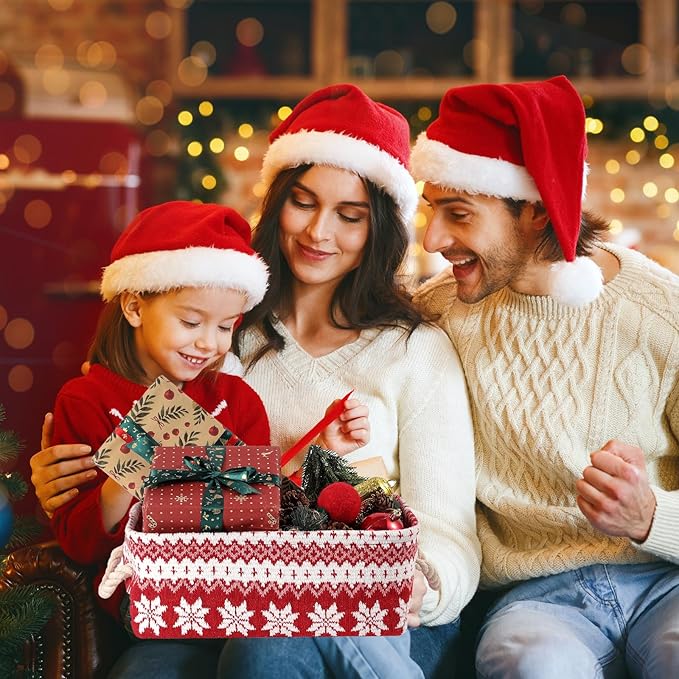 INough Red Christmas Gift Basket, Collapsible Empty Holiday Storage Bin with Handles, Fabric Storage Organizer for Kids, Baby Items, Presents and Festive Home Decorations