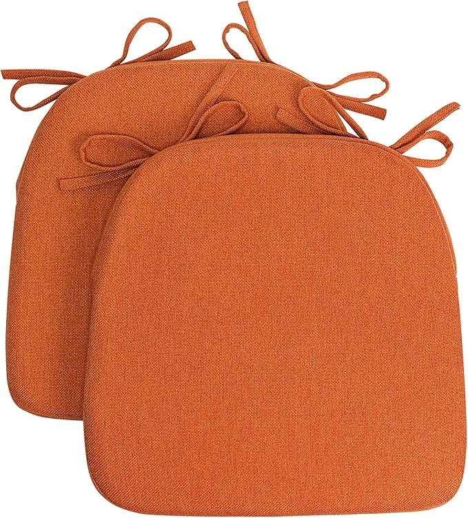Sunsleek Chair Cushions for Dining Chairs, D-Shaped Seat Cushions with Removable Washable Cover and Ties, Chair Pads for Kitchen, Indoor Dining Room, Patio Chairs, 17'' x 16'', Set of 2, Orange