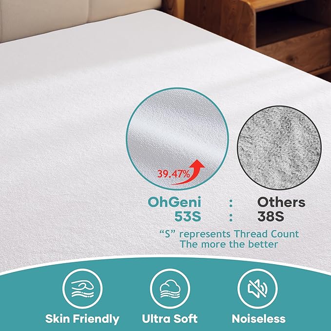 OhGeni 2 Pack Twin XL Size Mattress Protector, 100% Waterproof, Fitted Sheet with Deep Pockets, 6''-14'', Premium Noiseless Breathable Soft Material, Mattresses Cover for Bed
