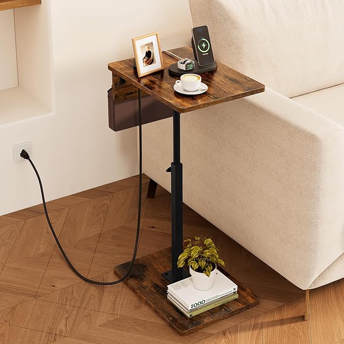 Vagusicc Sofa Armrest Tray Table for Couch - 360° Swivel Height Adjustable Side Table for Small Spaces, Snack Side Table for Bed or Chair, C Shaped End Table Snack Table for Eating Dinner Laptop