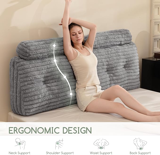 HIGOGOGO Triangular Headboard Wedge Pillow with 2 Cylindrical Pillows and Memory Foam Filling, Daybed Pillows for Sitting up, Reading or Working with Removable Cover,Queen 59.1"x19.7"