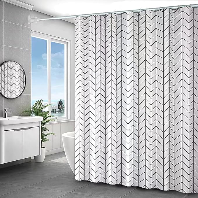 TIKABC White Grid Shower Curtain Liner, 4G PEVA Shower Liner, Plastic Peva Waterproof Shower Curtains, 72x72 inch with Grommet Holes 3 Magnetic Weights