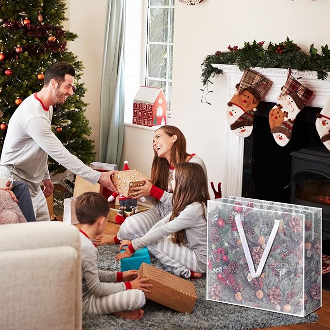 4PCS Christmas Wreath Storage Container, 25" Large Moving Bags Garland Container Clear Storage Bags with Handles Zippers Clear Christmas Storage Bags for Xmas Seasonal Holiday Wreath Storage Wrapping
