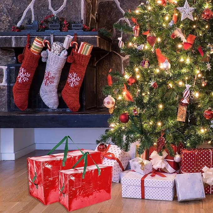 Shappy 6 Pcs Extra Large Storage Bags Jumbo Moving Bags Christmas Ornaments Container Heavy Duty Organizer Storage Bag with Zippers(Red,48 x 20",30 x 16",12 x 12")