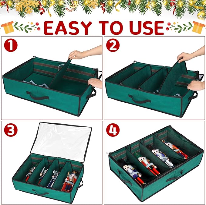Preboun 4 Pack Clear Top Christmas Nutcracker Storage Box Christmas Figurine Storage Box Containers Ornament Storage Box Storage Container Each Holds 4 Figurines up to 16 Inches (Red,Bottle Green)