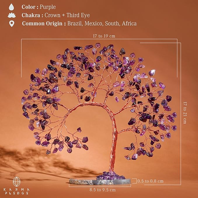 Amethyst Crystal Tree of Life for Home, Office, Room, Wall Decor to Bring Money & Good Luck, Handmade Reiki Healing Chakra Tree, Unique Birthday Gifts for Women, Men, Mom & Dad
