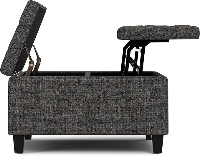 SIMPLIHOME Harrison Small Coffee Table Storage Ottoman - 30 inch Wide Upholstered Tweed Look Fabric Square Lift-Top Ottoman in Ebony, Transitional Ottoman for Living Room with Hidden Storage