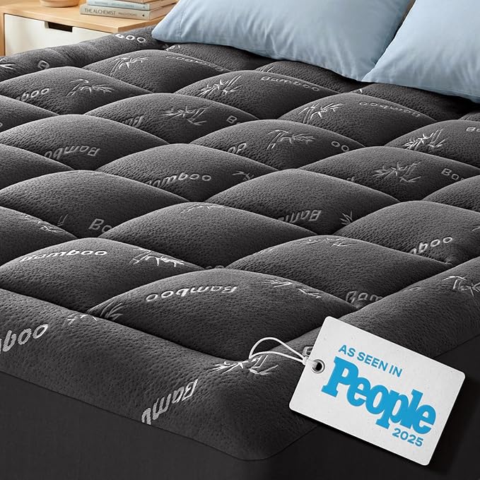 Niagara Ultra Soft Twin Size Mattress Topper - Viscose Made from Bamboo Pillow Top Mattress Pad for Back Pain Relief - Naturally Cooling for Hot Sleepers, fits 6-18" Mattress, 600GSM, Dark Gray