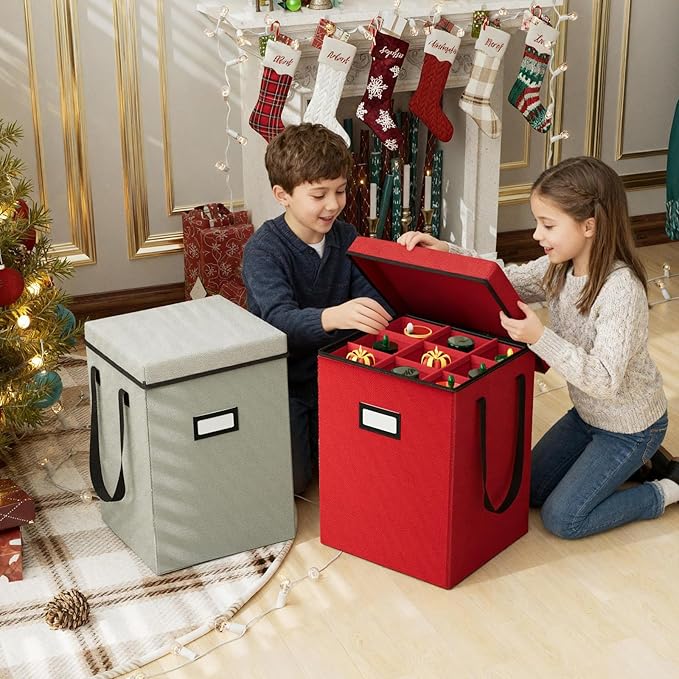 Christmas Nutcracker and Figurine Collectible Storage Box - Stores Up to 9-16" Tall Nutcrackers, Ornaments, and More - Holiday Decor Organizer with Adjustable Dividers - Nutcracker not Included (Red)