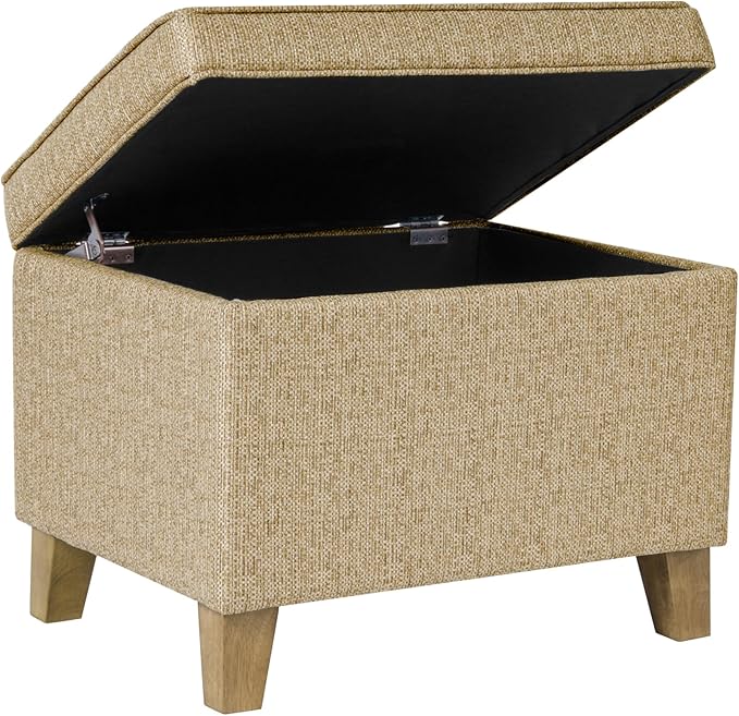 Homepop Home Decor | Medium Square Storage Ottoman with Hinged Lid | Ottoman with Storage for Living Room & Bedroom, Tan