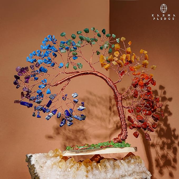 7 Chakra Tree of Life for Home, Office, Room, Wall Decor to Bring Money & Good Luck, Handmade Healing Crystal Tree Gifts for Women, Men, Mom & Dad, Unique Gifts for Birthday & Anniversary