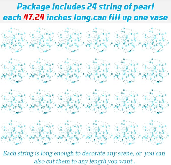 Tondiamo 24 Pcs Artificial Pearl String for Floating Candle Faux Pearls Beads String Garland Centerpiece Decoration for Vases Filler Wedding Spring Holiday Party Decor(Clear Blue)
