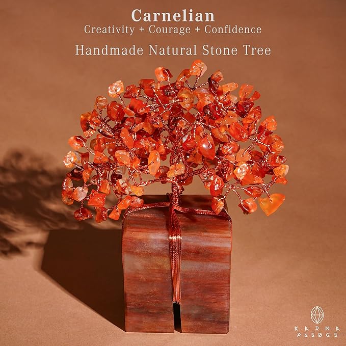 Chakra Tree of Life for Unique Gifts for Mom, Dad, Home and Office Decor, Handmade Carnelian Healing Crystal Tree for Positivity, Money & Good Luck, Birthday Gifts for Women,Mens