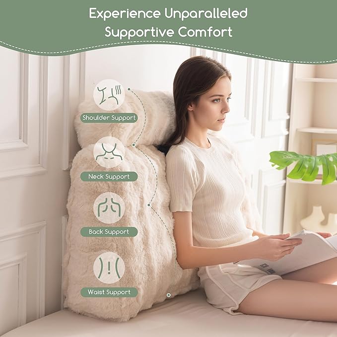 HIGOGOGO Headboard Pillow Twin,Ultra-Soft Wedge Pillow with a Cylindrical Neck Pillow,Memory Foam Filling,Back Support Pillows for Bed Sitting Up, Reading & Working, Removable Cover, 39.4"x19.7"