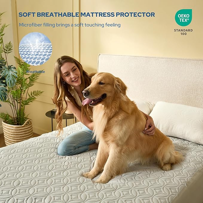 BEDLORE Waterproof Mattress Protector, Queen Size Mattress Pad with Deep Pocket 6"-18" Depth, Soft Dirt-Proof Double Bed Mattress Cover for Bedroom, College Dorm, Hotel (Light Gray)