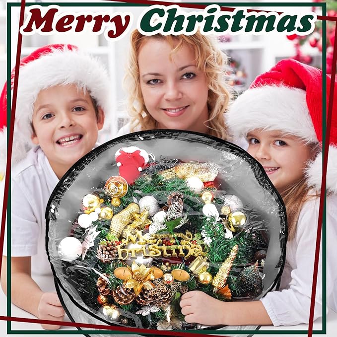 Dunzy 8 Pieces Wreath Container Christmas Wreath Storage Bag Garland Tear Resistant Fabric Round Boxes with Clear Window for Storage for Xmas Holiday Ornament(30×30×7.8 Inch,Gray)