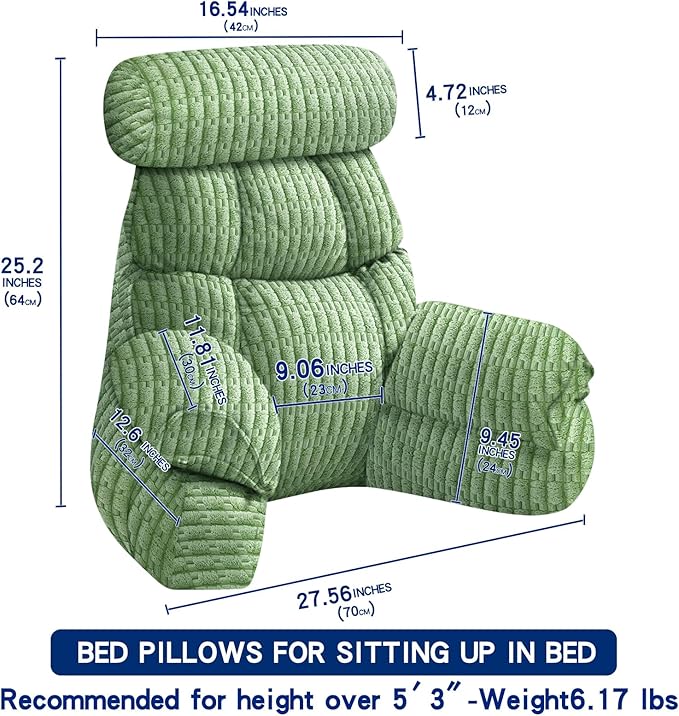 FXXUDVNIIN Back Pillow for Bed Sitting up – with 9.4" Armrest, for Reading, Gaming, Relaxing. Also Serves as tv Pillows for Sitting in Bed, Floor Pillow & Back Support for Adults.