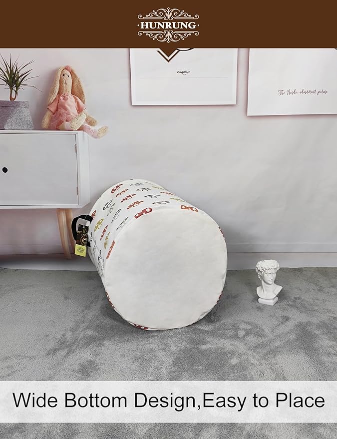HUNRUNG Collapsible Fabric Storage Basket, Waterproof Laundry Hamper with Handles, Round Storage Bin for Clothes Toys, Foldable Organizer for Bedroom Nursery Bathroom(Round-Color Mushroom)