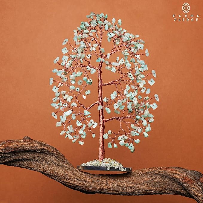 Crystal Tree of Life Birthday Gifts for Women, Men, Frineds, Handmade Amazonite Chakra Tree for Home, Room, Office Decor, Bring Money, Positivity, Reiki Healing, Good Luck, Gifts for Mom & Dad