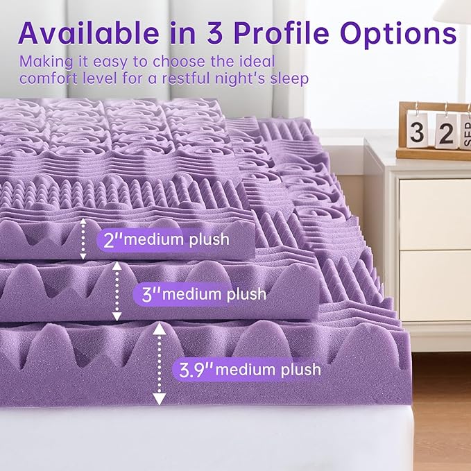 MUXHOMO 2 Inch 7-Zone King Mattress Topper, Egg Crate Foam Memory Mattress Topper King Size for Back Pain, Lavender Cooling Gel Infused Bed Pad, CertiPUR-US and Oeko-TEX Certification (76"×80")