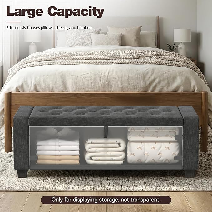 Storage Ottoman Bench, 50" End of Bed Bench with Legs,Storage Chest with Safety Hinge, Modern Entryway Benchs for Living Room, Bedroom, Entryway, Darkgray