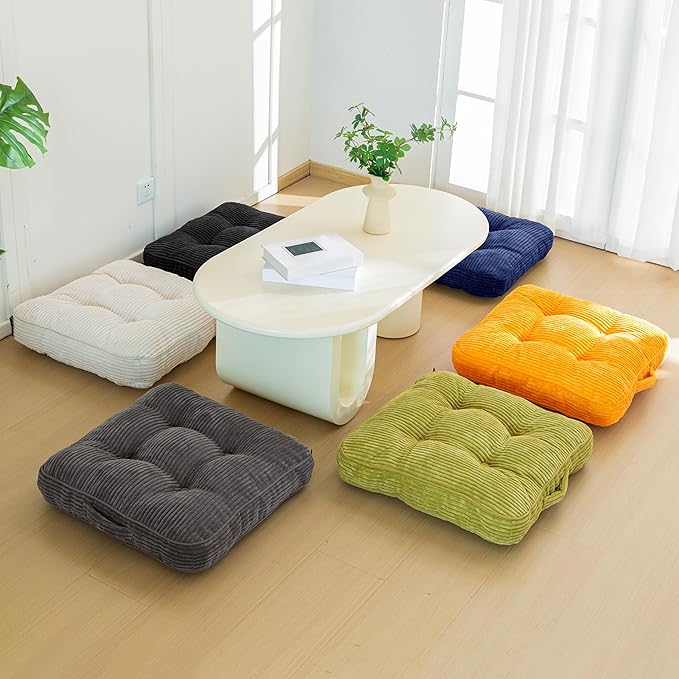 HIGOGOGO Floor Pillow Cushion for Adults, Meditation Cushion Pillow, Large Square Floor Sitting, Tufted Corduroy Cover, for Tatami Living Room or Yoga, 22x22 Inch, 2Pack, Orange