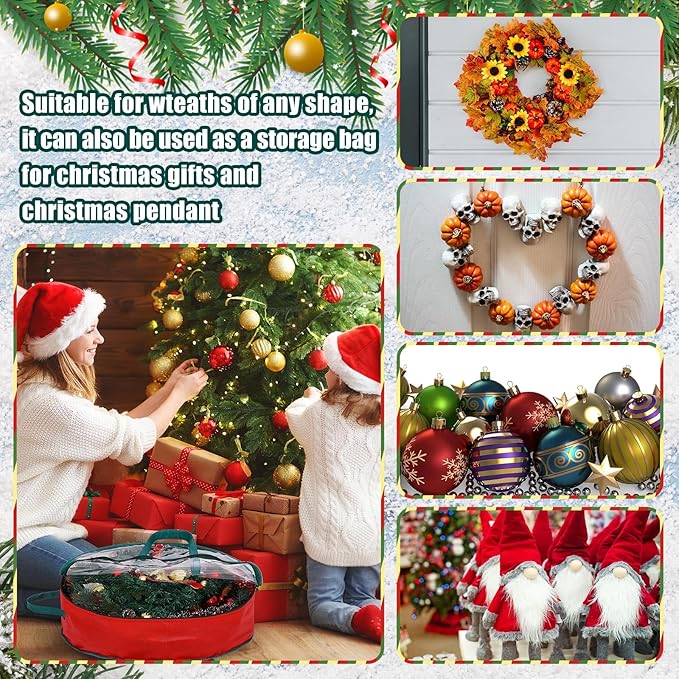 Shappy 20 Pcs Red Wreath Storage Bag Clear Wreath Box Storage Containers with Clear Window and Handle Garland Containers for Holiday Seasonal Bags