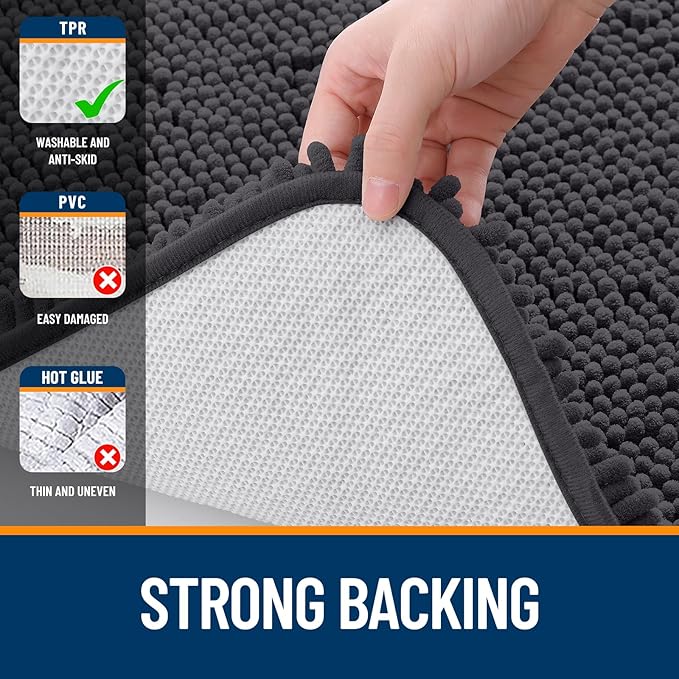 OLANLY Bathroom Runner Rugs 47x17, Soft Absorbent Chenille Bath Rugs, Rubber Backing Quick Dry, Machine Washable Long Bath Mats for Bathroom Floor, Tub and Shower, Home Decor Accessories, Dark Grey