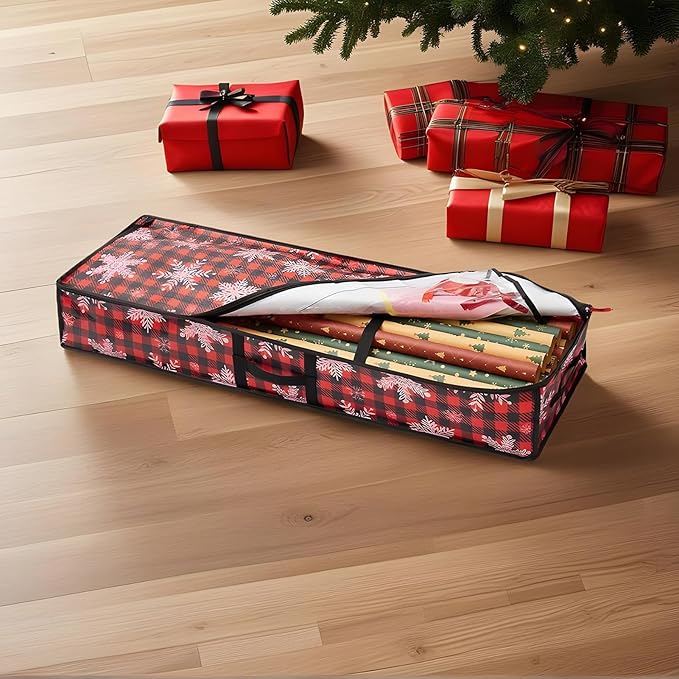 Wrapping Paper Holder | Large Boxes with Handle,Wrapping Storage Organizer with Interior Pockets,for Home Underbed Basement Garage Closet College Dorm Attic