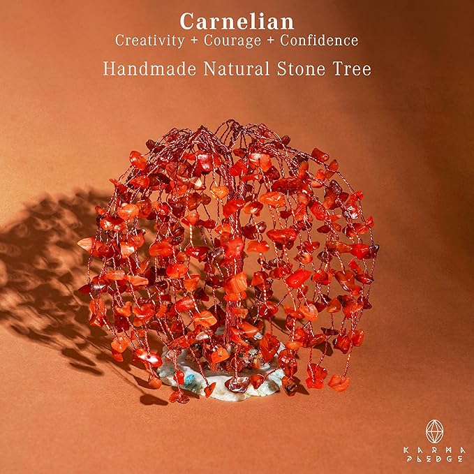 Chakra Tree of Life Birthday Gifts for Women, Home and Office Decor, Handmade Carnelian Crystal Tree for Money, Positivity, Reiki Healing, Spiritual Good Luck Gifts for Mom & Dad