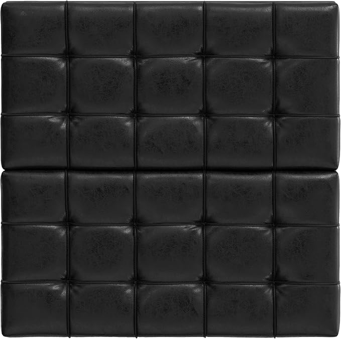 SIMPLIHOME Harrison Small Coffee Table Storage Ottoman - 30 inch Wide Upholstered Vegan Leather Square Lift-Top Ottoman in Distressed Black, Transitional Ottoman for Living Room with Hidden Storage