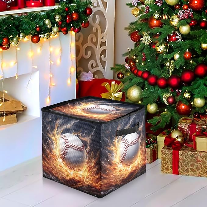 Kigai Fire Baseball Christmas Ornament Storage Box with Zipper & Adjustable Dividers Holiday Ornament Organizer Xmas Storage Container, 64 Balls