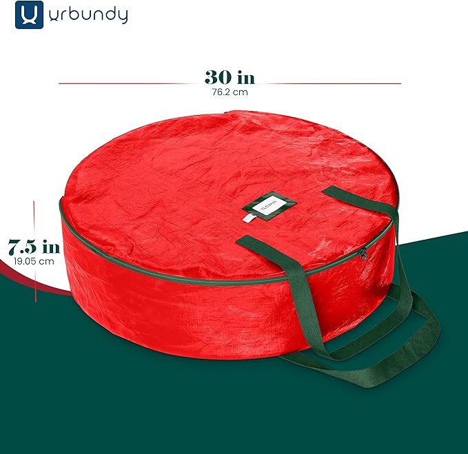 Heavy Duty Wreath Storage Bag 30 Inch, 1-Pack - Christmas Wreath Storage Container Red - Waterproof Plastic Material Wreaths Holder Storages - Holds 30 Inch Wreaths For Year Round