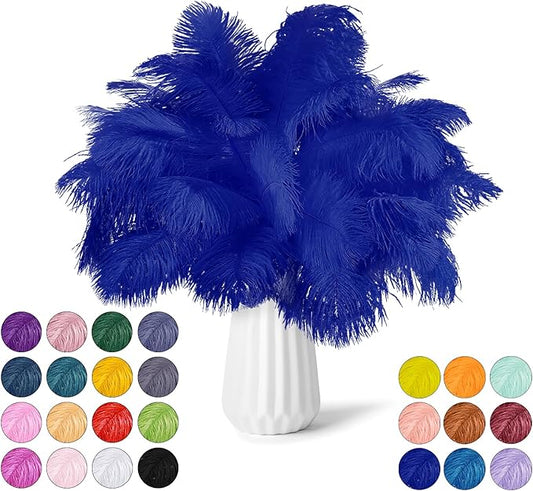 30pcs Royal Blue Ostrich Feathers Natural Bulk 8-10in（20-25cm） Vase Craft Wedding Home Party Centerpieces Christmas Day Decoration