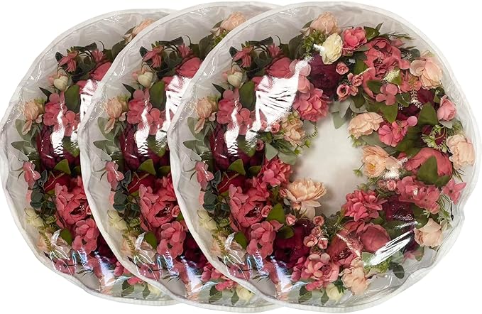 Wreath Storage Container 24 inch 3 Packs with Clear Window, Large Wreath Storage Container,Lightweight Portable Container for Christmas Decorative Wreath Bag (3)