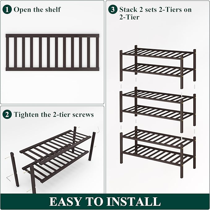 Smiry Shoe Rack, 6 Tier Bamboo Shoe Organizer, Stackable Free Standing Wooden Shoe Storage Shelf for Closet, Entryway, Front Door Entrance, Brown