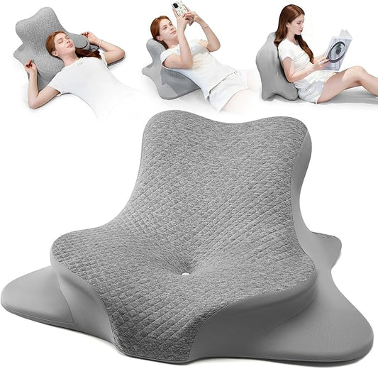 Reading Pillow for Bed, Leaning, Lying and Prone, Ergonomic Memory Foam Bed Wedge Pillow for Headboard, Floor Cushions, Chin & Back Support Pillows on Bedrest Couch Floor- Grey