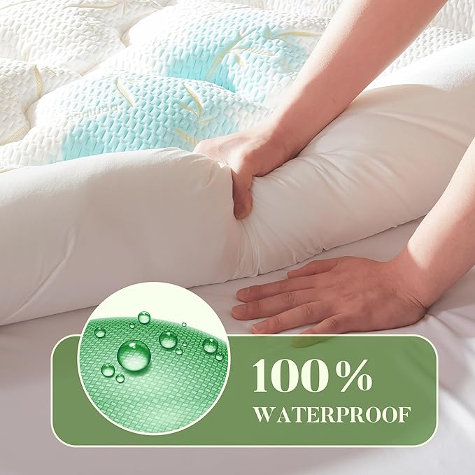 PRIMESOFT Twin Size Mattress Topper, Thick Pillow Top Mattress Pad，Up to 21 Inch Deep Pocket,Soft Breathable Mattress Pad for Back Pain, Waterproof Protector Cover(Beige)