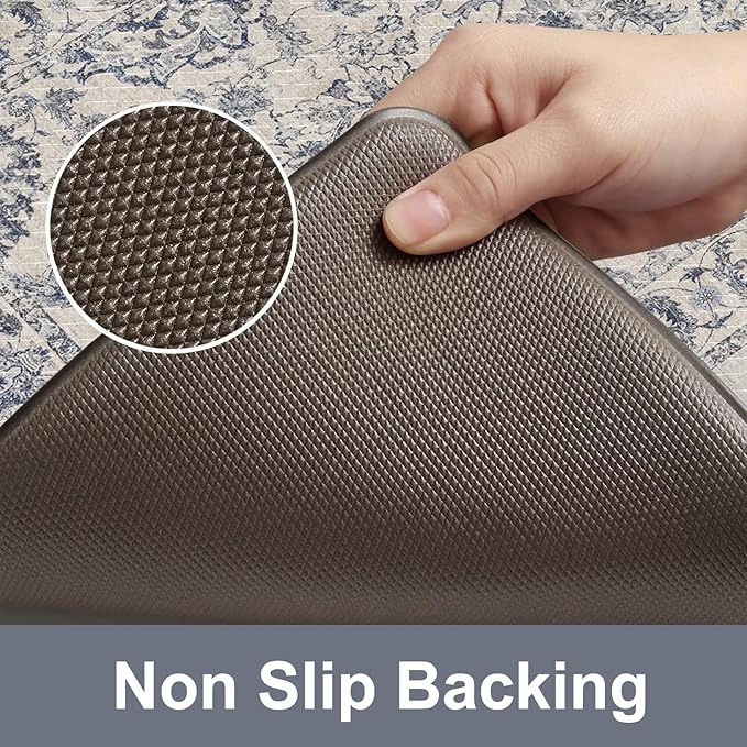 KIMODE Anti Fatigue Kitchen Mats for Floor, Boho Floral Kitchen Rugs 17"x29.5"+17" x47”, Cushioned Mats for Kitchen Floor, Non Slip Kitchen Floor Mats, Sink, Laundry, Office, Desk Blue Multi