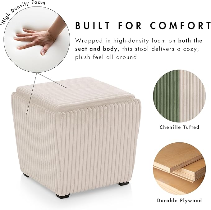 Furniture of America Lennox Modern Chenille 17-inch Square Storage Ottoman with Reversible Tray Top, Upholstered Footstool for Living Room, Bedroom, Entryway, Green