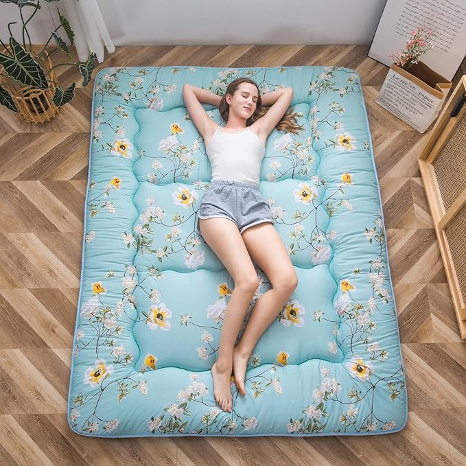 MAXYOYO Rustic Floral Korean Floor Mattress Japanese Futon Mattress, Foldable Roll Up Camping Mattress Floor Lounger Couches and Sofas Mattress Topper, Full