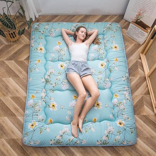 MAXYOYO Rustic Floral Korean Floor Mattress Japanese Futon Mattress, Foldable Roll Up Camping Mattress Floor Lounger Couches and Sofas Mattress Topper, Full