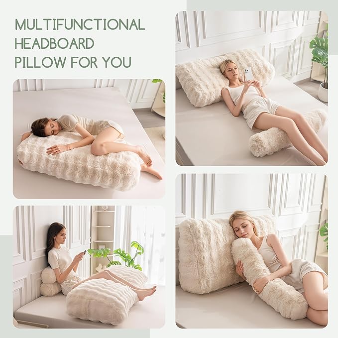 HIGOGOGO Headboard Pillow Twin,Ultra-Soft Wedge Pillow with a Cylindrical Neck Pillow,Memory Foam Filling,Back Support Pillows for Bed Sitting Up, Reading & Working, Removable Cover, 39.4"x19.7"
