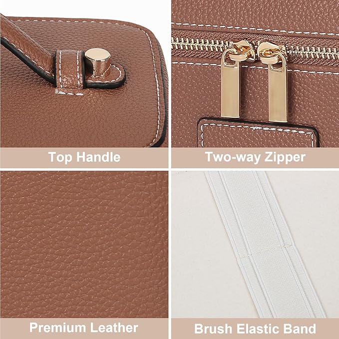 HiTotes Makeup Bag Vanity Case for Women Leather Cosmetic Bag Travel Toiletry Bags Portable Makeup Organizer Case