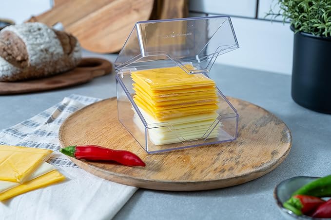 Pikanty American Sliced Cheese Holder | Airtight Storage Container for Fridge | Hinged Lid | Dishwasher Safe | Holds 24 Slices | Made in USA