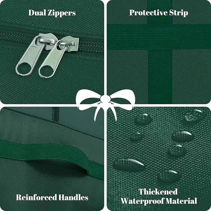 Christmas Tree Storage Bag, 9 Ft Christmas Tree Bag, Reusable Heavy Duty 600D Oxford Cloth, Built-in Double Mesh Bags, Double Zippers for Large Artificial Christmas Tree(65×18×27in, Green)