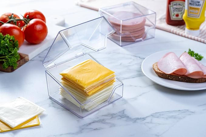 Pikanty American Sliced Cheese Holder | Airtight Storage Container for Fridge | Hinged Lid | Dishwasher Safe | Holds 24 Slices | Made in USA